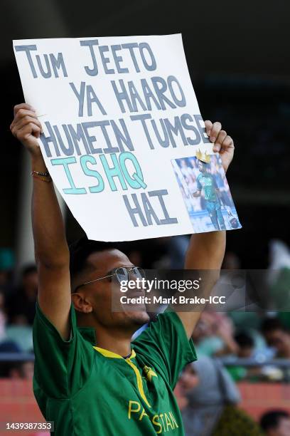 Spectator shows their support during the ICC Men's T20 World Cup match between Pakistan and Bangladesh at Adelaide Oval on November 06, 2022 in...