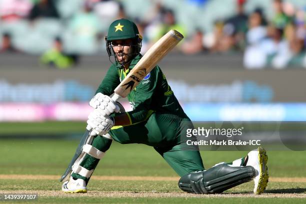 Mohammad Haris of Pakistan bats during the ICC Men's T20 World Cup match between Pakistan and Bangladesh at Adelaide Oval on November 06, 2022 in...