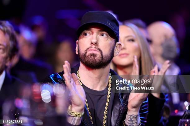 Inductee Eminem attends the 37th Annual Rock & Roll Hall of Fame Induction Ceremony at Microsoft Theater on November 05, 2022 in Los Angeles,...