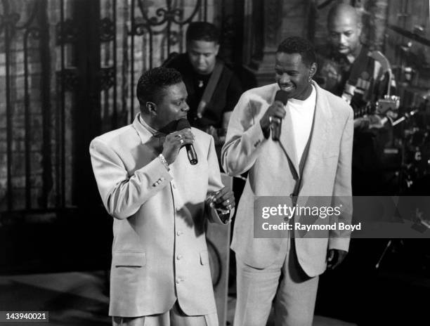 Comedian Bernie Mac and singer Brian McKnight performs at The Shelter night club in Chicago, Illinois in August 1995.