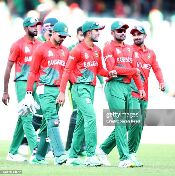 Bangladesh player walk off after the loss during the ICC Men's T20 World Cup match between Pakistan and Bangladesh at Adelaide Oval on November 06,...
