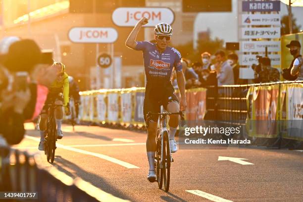 Jasper Philipsen of Belgium and TDF Criterium Legends Team celebrates at finish line as race winner during the 8th Tour de France Saitama Criterium...