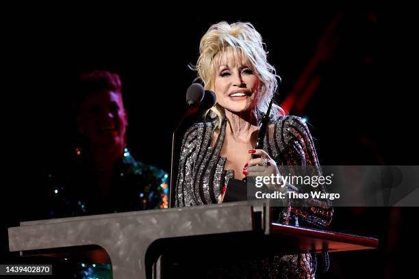 Inductee Dolly Parton speaks onstage during the 37th Annual Rock & Roll Hall of Fame Induction Ceremony at Microsoft Theater on November 05, 2022 in...
