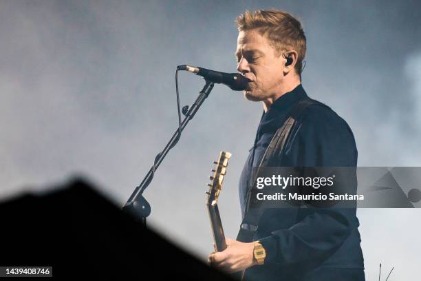 Paul Banks, member of the Interpol band, performs on stage during the Primavera Sound Festival at Distrito Anhembi on November 5, 2022 in Sao Paulo,...