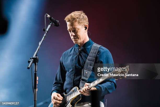 Paul Banks, member of the Interpol band, performs on stage during the Primavera Sound Festival at Distrito Anhembi on November 5, 2022 in Sao Paulo,...