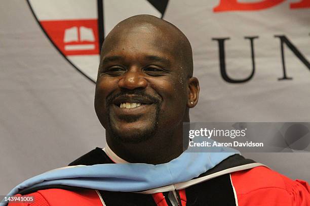 Shaquille O'Neal receives his doctoral degree in education from Barry University at James L. Knight Center on May 5, 2012 in Miami, Florida.