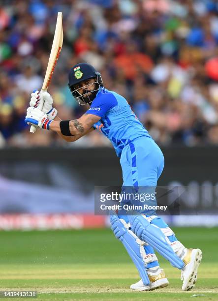 Virat Kohli of India bats during the ICC Men's T20 World Cup match between India and Zimbabwe at Melbourne Cricket Ground on November 06, 2022 in...