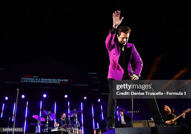 Singer Brandon Flowers and drummer Ronnie Vannucci Jr. Of The Killers perform during the Formula 1 Las Vegas Grand Prix 2023 launch party on November...