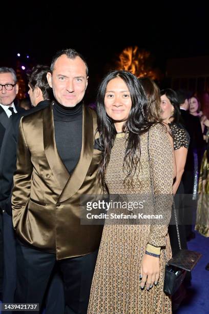 Jude Law and Chloé Zhao attend the 2022 LACMA ART+FILM GALA Presented By Gucci at Los Angeles County Museum of Art on November 05, 2022 in Los...