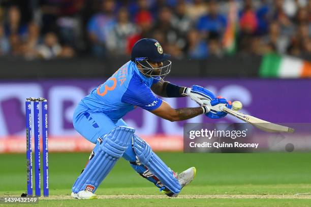 Suryakumar Yadav of India bats during the ICC Men's T20 World Cup match between India and Zimbabwe at Melbourne Cricket Ground on November 06, 2022...