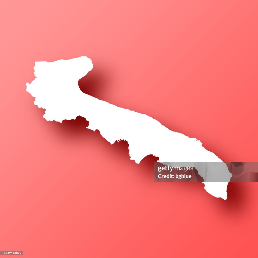 Map Apulia Vector Apulia Map On Red Background With Shadow High-Res Vector Graphic ...