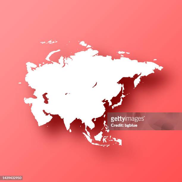 asia map on red background with shadow - turkey middle east stock illustrations