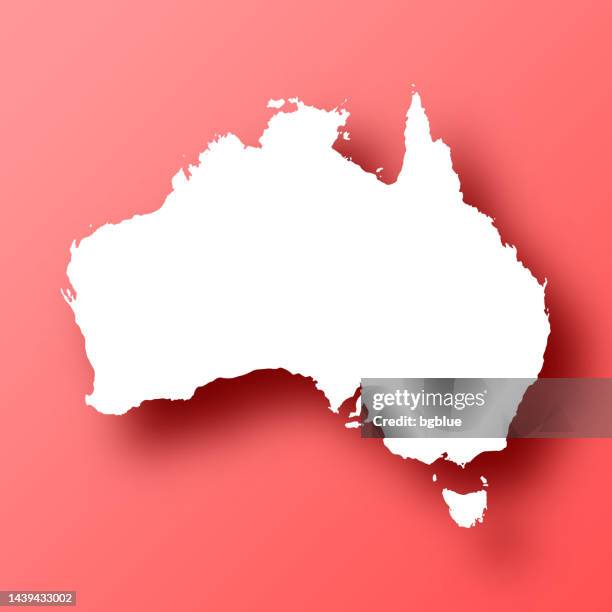 australia map on red background with shadow - canberra map stock illustrations