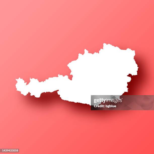 austria map on red background with shadow - austria border stock illustrations