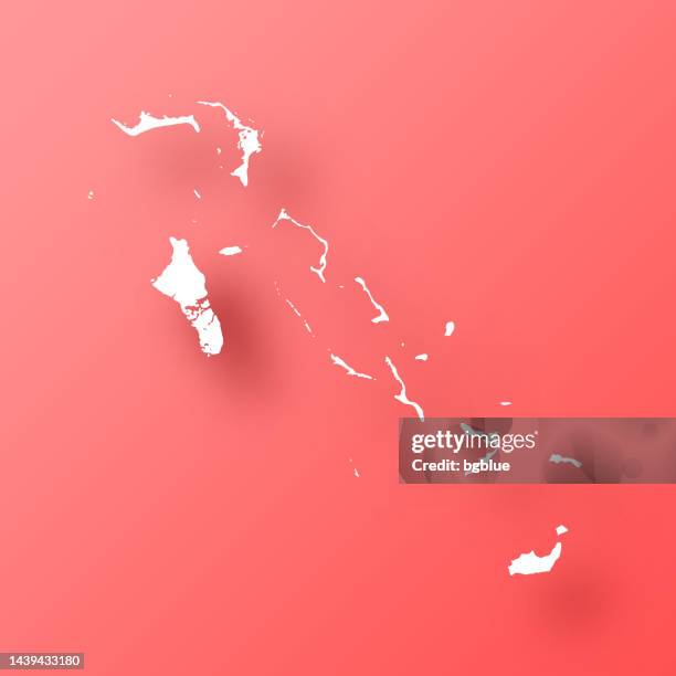 bahamas map on red background with shadow - bahamas map stock illustrations