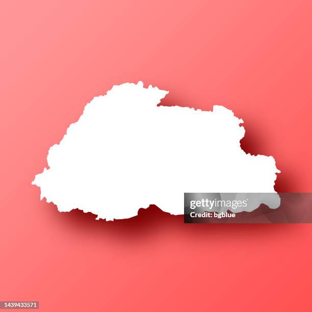 bhutan map on red background with shadow - bhutan map stock illustrations