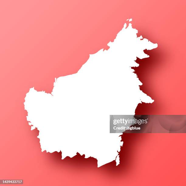 borneo map on red background with shadow - brunei stock illustrations