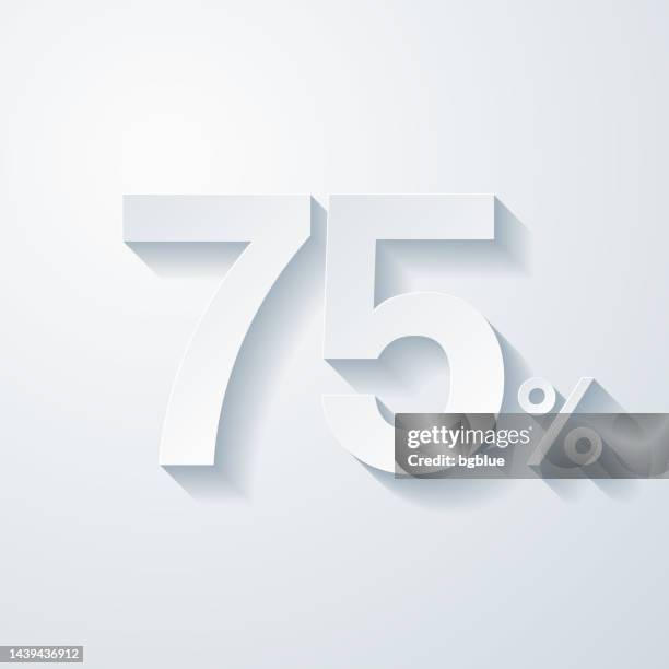 75% - seventy-five percent. icon with paper cut effect on blank background - number 75 stock illustrations