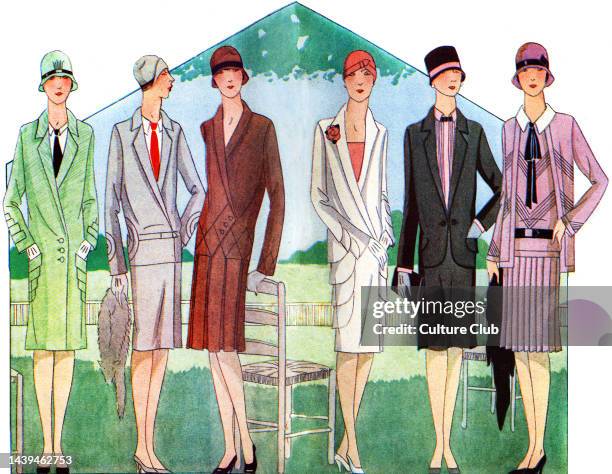 Coats and suits in the late 1920s. Heading reads: Les Jolis Modeles de Manteaux et des Tailleurs qu'Amene le Printemps / Coats and Suits for the...