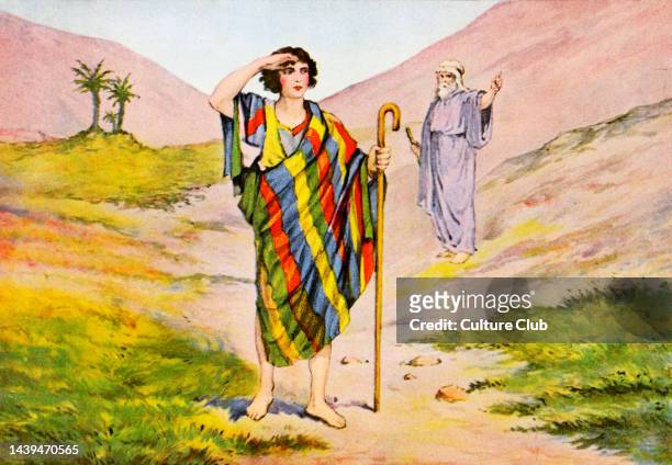 Joseph and his coloured coat - after illustation by J James Tissot. Favourite son of Jacob. Book of Genesis, Old Testament.JJT: French painter,...