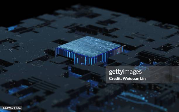 circuit board rendering - circuito integrado de computador imagens e fotografias de stock