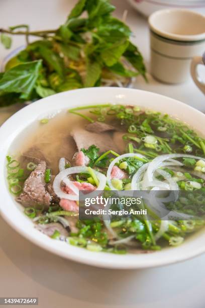 vietnamese pho tai gau (eye-round steak & brisket beef) - pho stock pictures, royalty-free photos & images