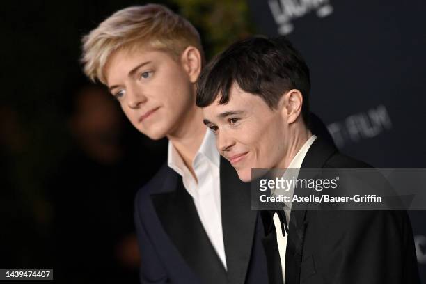 Mae Martin and Elliot Page attend the 11th Annual LACMA Art + Film Gala at Los Angeles County Museum of Art on November 05, 2022 in Los Angeles,...