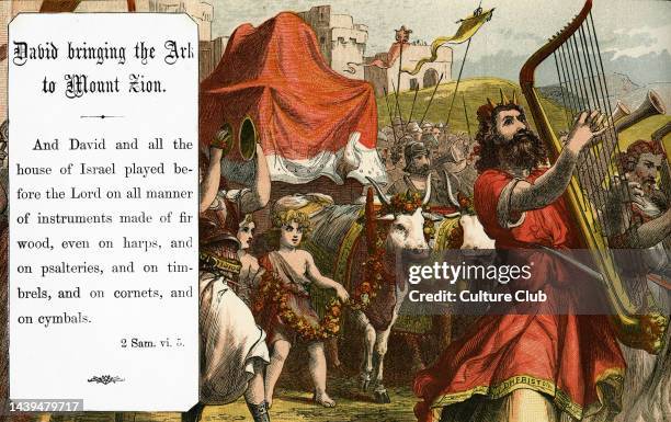 David bringing the ark to mount Zion. 2 Samuel , Chapter VI, verse 5. Bible stories in Victorian illustrations for Sunday School book. 2 Sam. VI. 5....