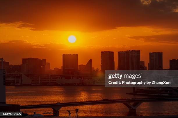 sunset aerial view of tokyo, japan. - tokyo skyline sunset foto e immagini stock