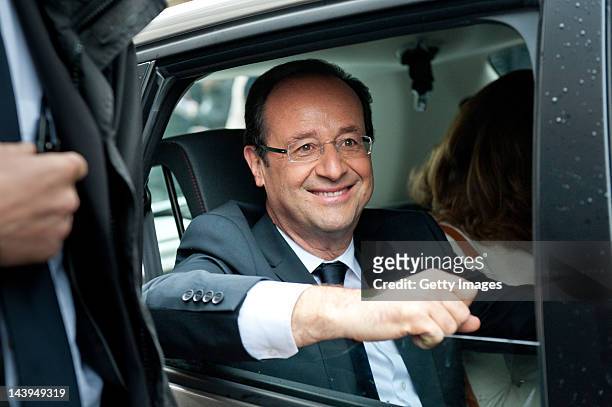 Socialist Party candidate Francois Hollande leaves a polling station after casting his vote during the second round of the French Presidential...