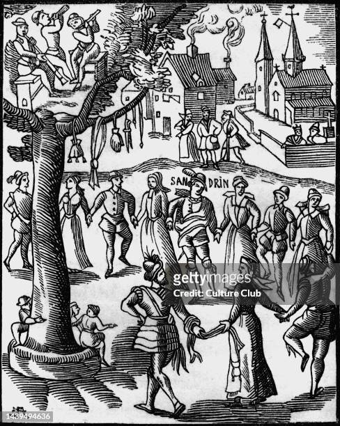 Village Feast, as depicted in the 16th century work 'Sandrin ou Verd Galant'. Events such as these were enjoyed by the French peasantry during...