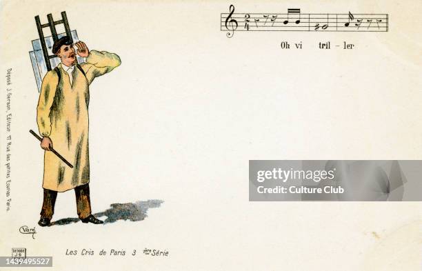 The Cries of Paris' - glazier. Caption: 'Oh vitril-ler'/ 'Oh glazier'. With musical notation. Layout by J. Gerson. 1st series, no.9. Private...