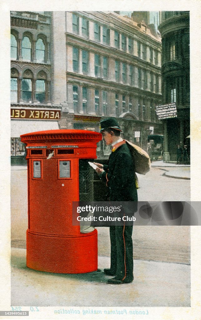 Postmen Uniform Postman making a collection, London. Postman in Victorian uniform ...