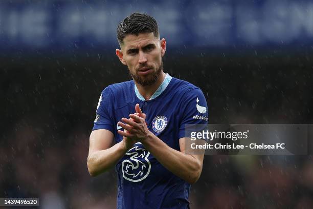 Jorginho of Chelsea acknowledges the fans after their sides defeat during the Premier League match between Chelsea FC and Arsenal FC at Stamford...