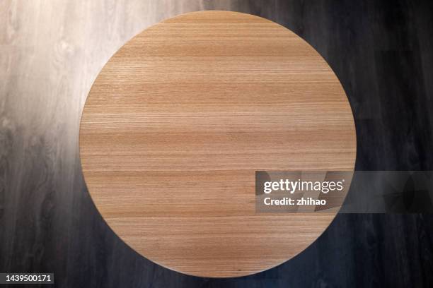 looking down on the round table - wooden table top down stock pictures, royalty-free photos & images