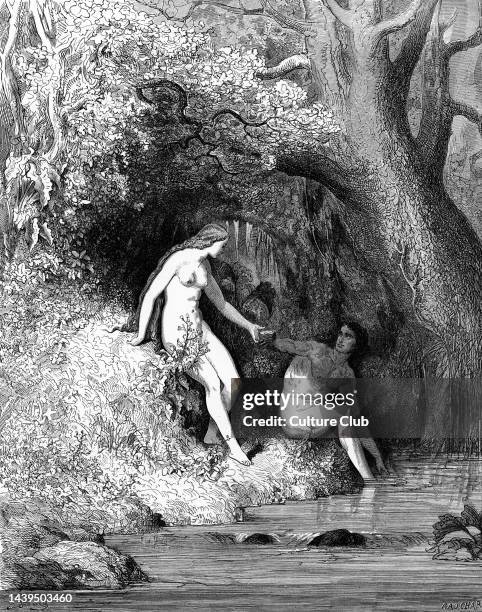 Adam and Eve - the evening meal in Paradise. 'More grateful to their supper-fruits they fell'. Milton 's Paradise Lost, iv 325-340. English poet,...