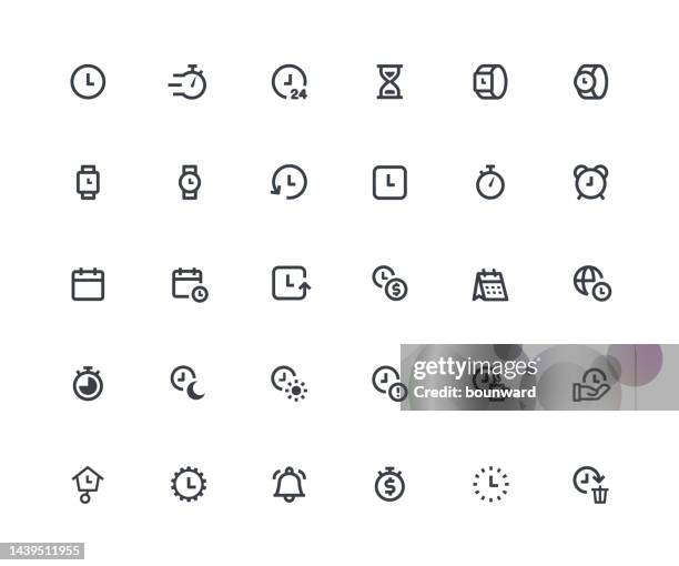 time and calendar. small line icons. editable stroke. - empty hourglass isolated stock illustrations
