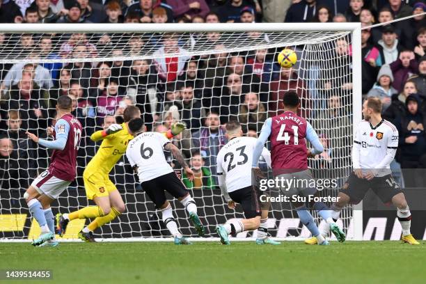 Jacob Ramsey of Aston Villa scores their team's third goal during the Premier League match between Aston Villa and Manchester United at Villa Park on...