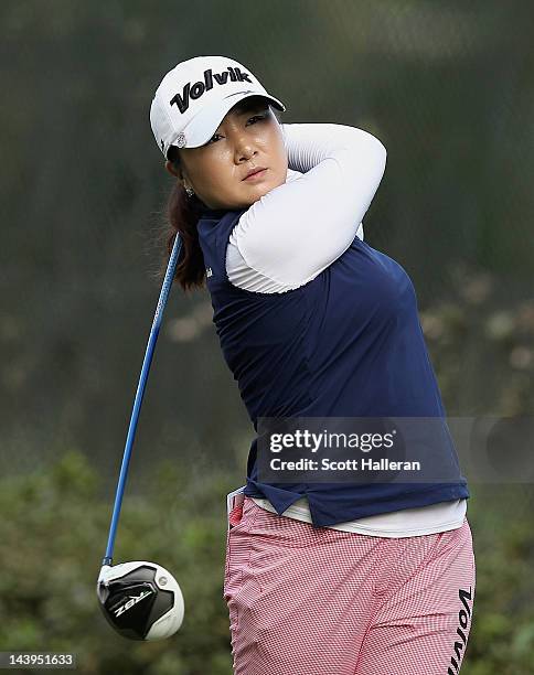 Jeong Jang of South Korea hits a shot during the final round of the LPGA Brazil Cup at the Itanhanga Golf Club on May 6, 2012 in Rio de Janeiro,...