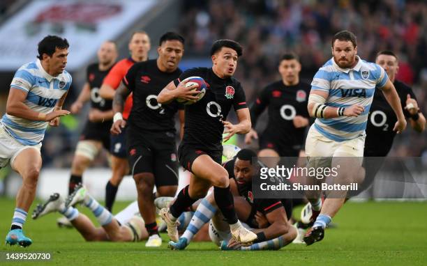 Marcus Smith of England runs with the ball during the Autumn International match between England and Argentina at Twickenham Stadium on November 06,...