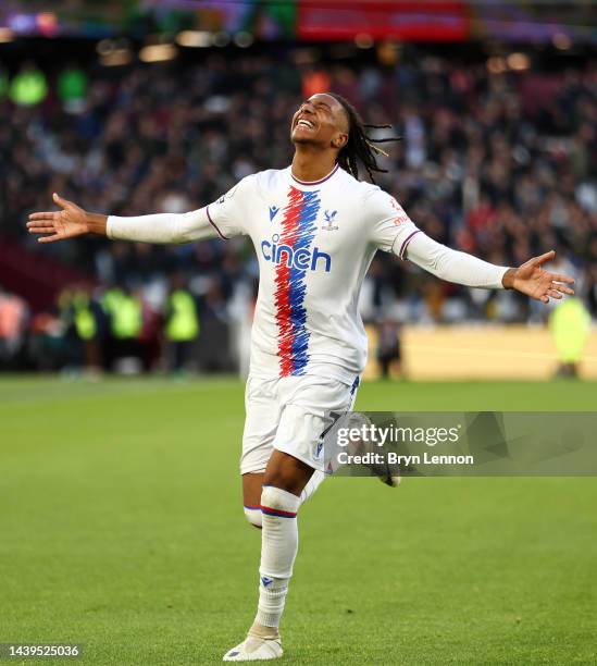 Michael Olise of Crystal Palace celebrates after scoring their team's second goal during the Premier League match between West Ham United and Crystal...