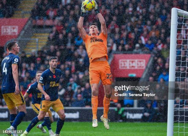 Newcastle United Goalkeeper Nick Pope catches the ball during the Premier League match between Southampton FC and Newcastle United at Friends...