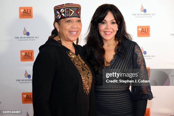 Ambassador Attallah Shabazz and Khaliah Ali attends the 2022 Muhammad Ali Humanitarian Awards at Muhammad Ali Center on November 05, 2022 in...