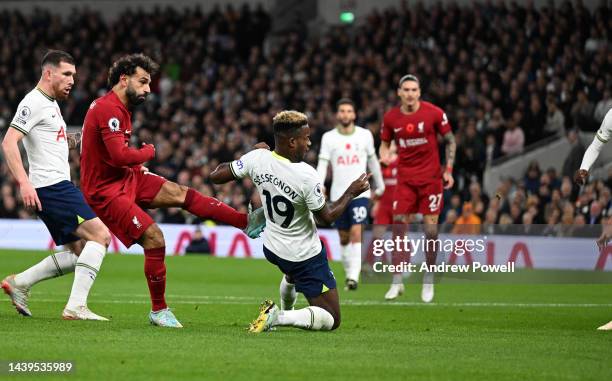 Mohamed Salah of Liverpool scores the first goal during the Premier League match between Tottenham Hotspur and Liverpool FC at Tottenham Hotspur...