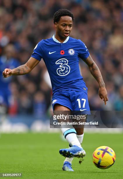 Raheem Sterling of Chelsea during the Premier League match between Chelsea FC and Arsenal FC at Stamford Bridge on November 06, 2022 in London,...