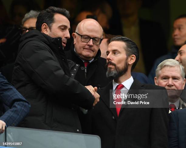 Arsenal Director Josh Kroenke and Edu the Arsenal Sporting Director before the Premier League match between Chelsea FC and Arsenal FC at Stamford...