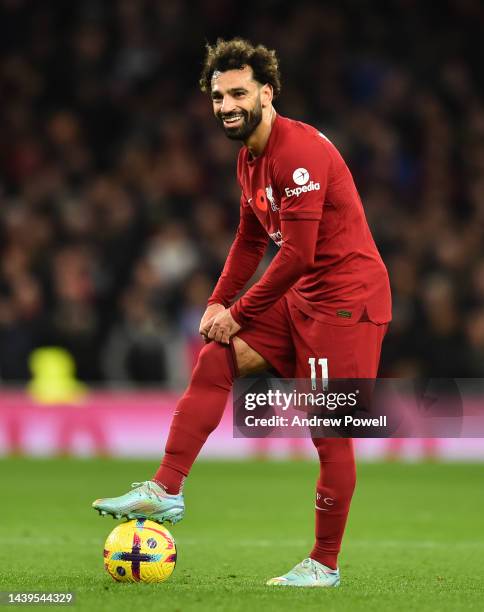 Mohamed Salah of Liverpool during the Premier League match between Tottenham Hotspur and Liverpool FC at Tottenham Hotspur Stadium on November 06,...