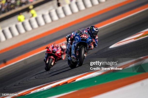 Alex Rins of Spain and Team SUZUKI ECSTAR leads the race during the race of the MotoGP Gran Premio Motul de la Comunitat Valenciana at Ricardo Tormo...