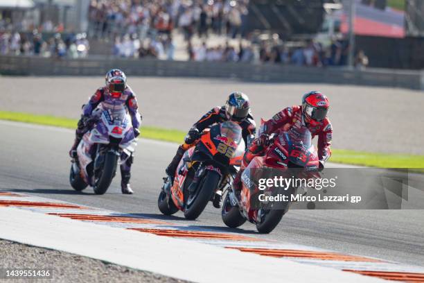 Francesco Bagnaia of Italy and Ducati Lenovo Team leads the field during the MotoGP race during the MotoGP of Comunitat Valenciana - Race at Ricardo...