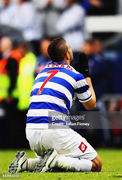 Adel Taarabt of Queens Park Rangers celebrates after team mate Djibril Cisse scores the only goal of the game during the Barclays Premier League...